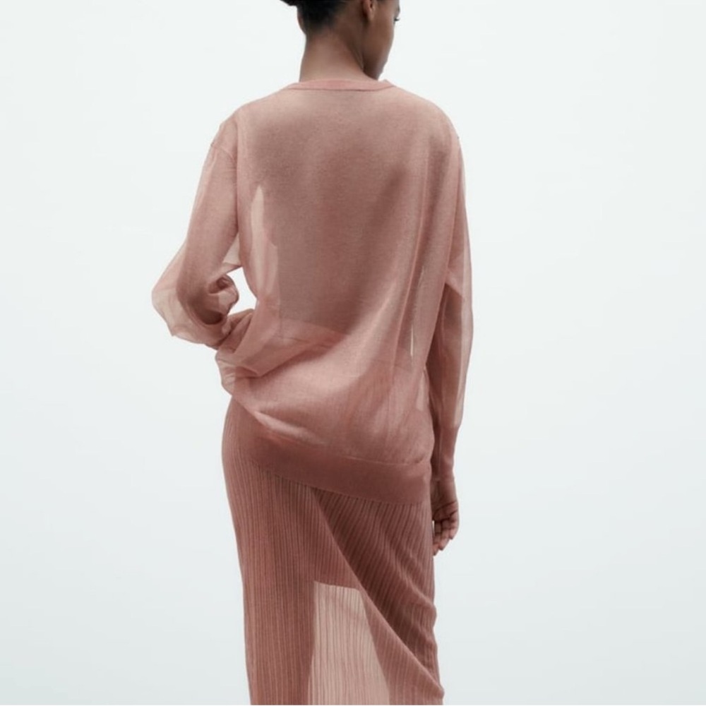 ZARA Sheer Sparkly Pink Long Sleeve Oversized Light Weight Blouse Top Medium - Picture 3 of 6